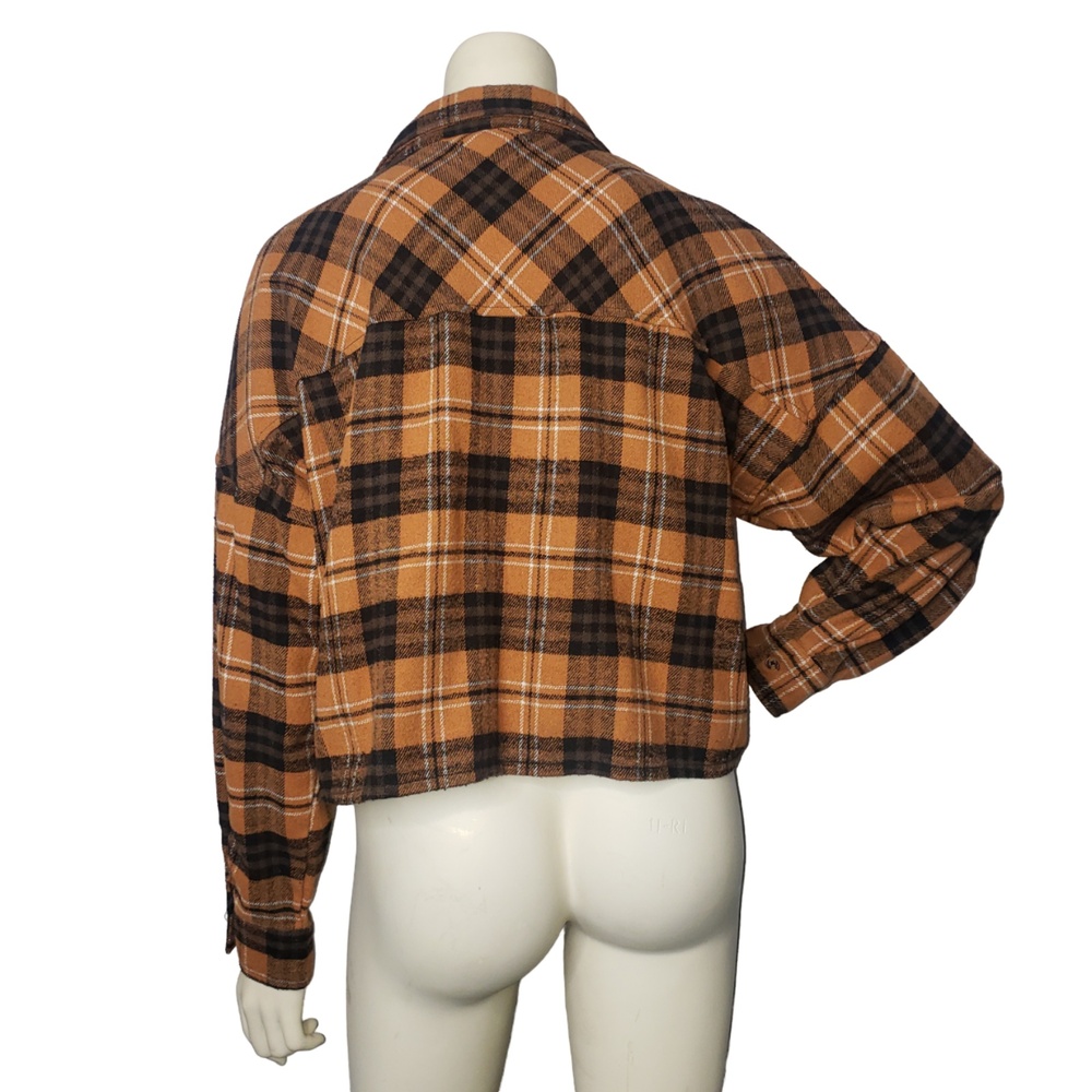 MISS POSH Brown Cropped Flannel Shirt Jacket Size Large - Picture 2 of 6